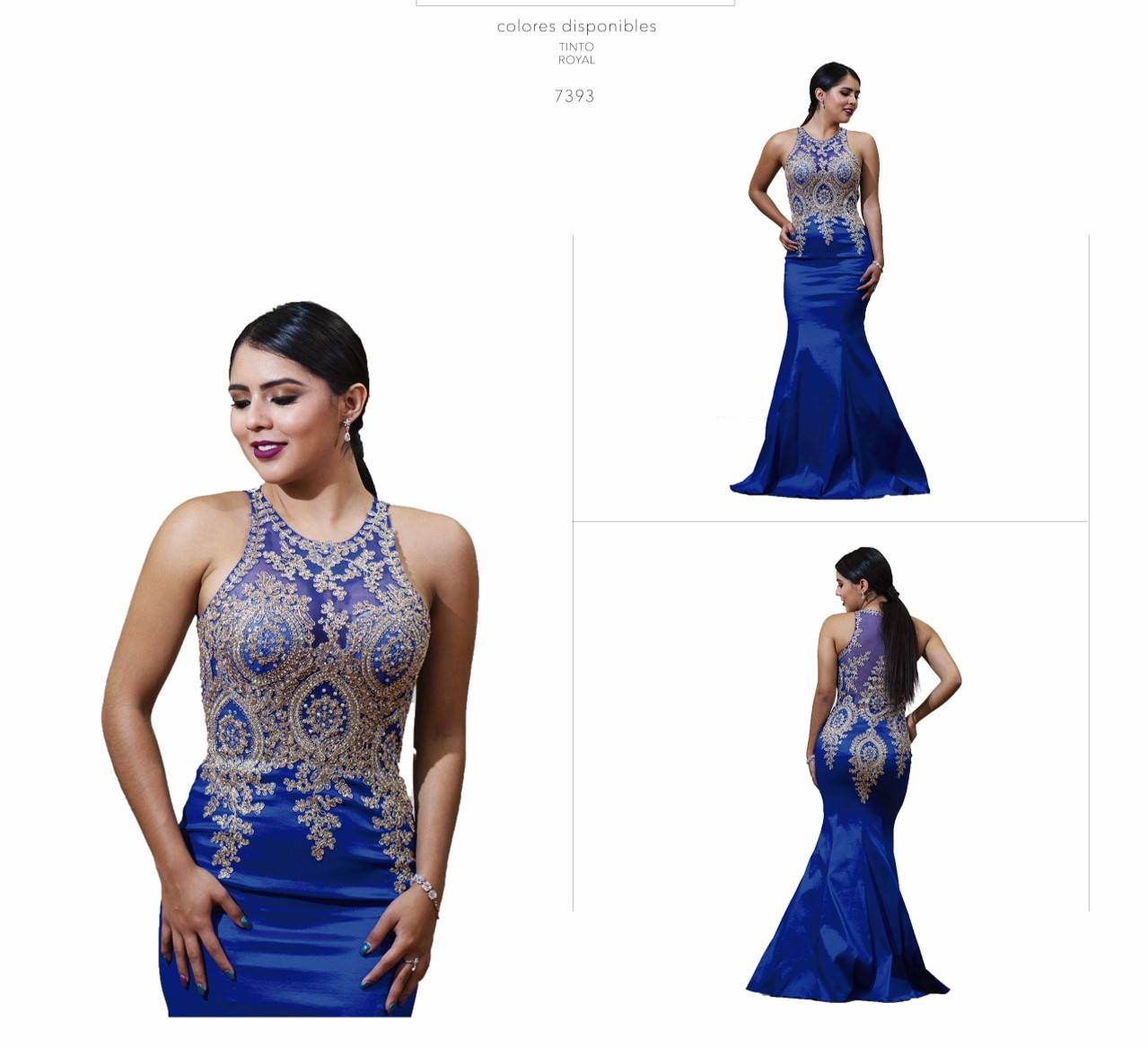 Vestido Azul rey corte sirena de manga larga con moño en hombro. - El  Vestidor